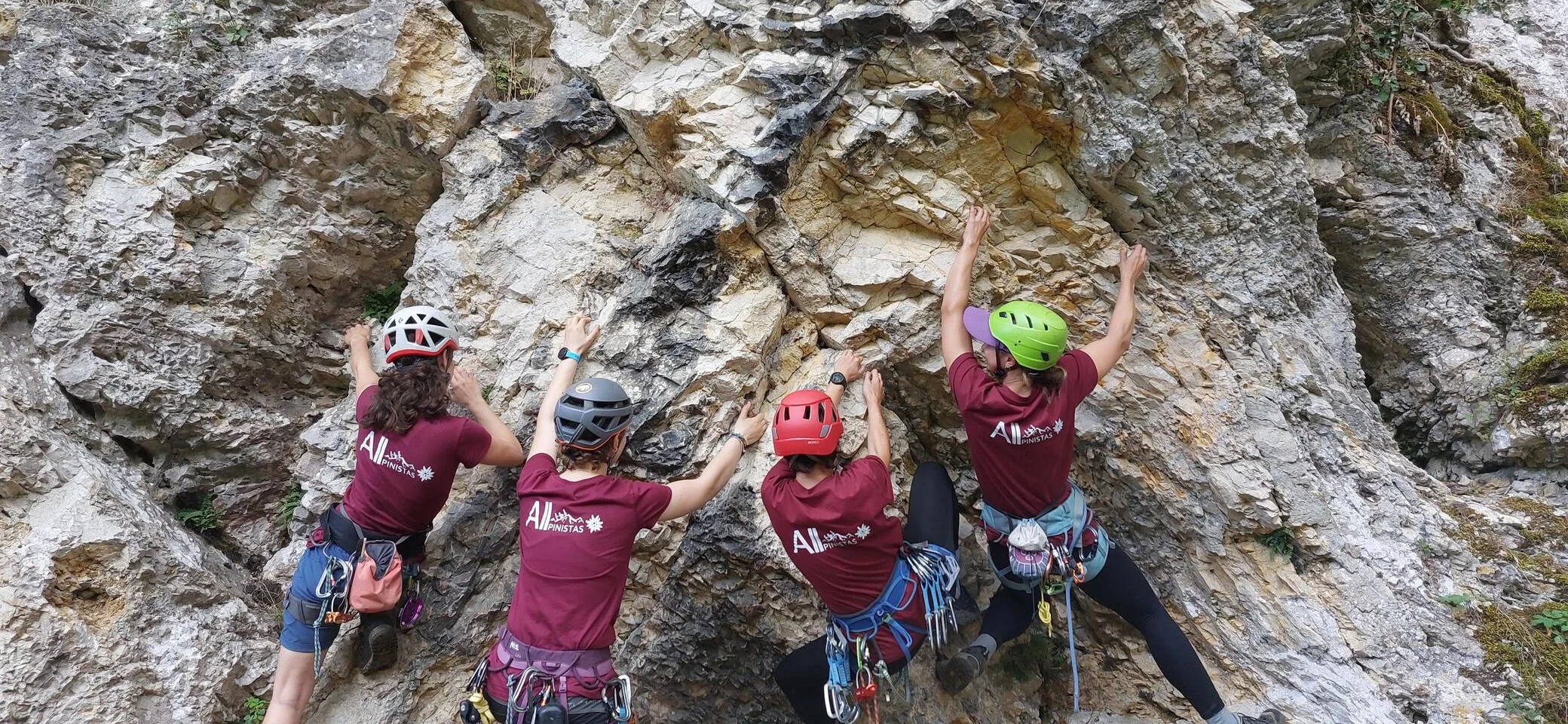 Die vier Teammitglieder der Allpinistas am Felsklettern | © DAV/Freiburg-Breisgau/Allpinistas